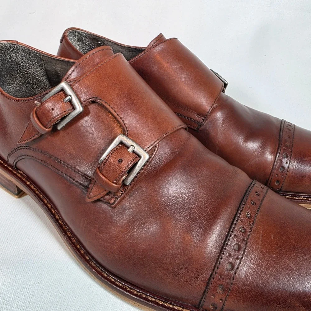 Joseph Abboud Glenn Brown Mens 8.5 Double Monk Strap Leather Cap Toe Dress Shoes
